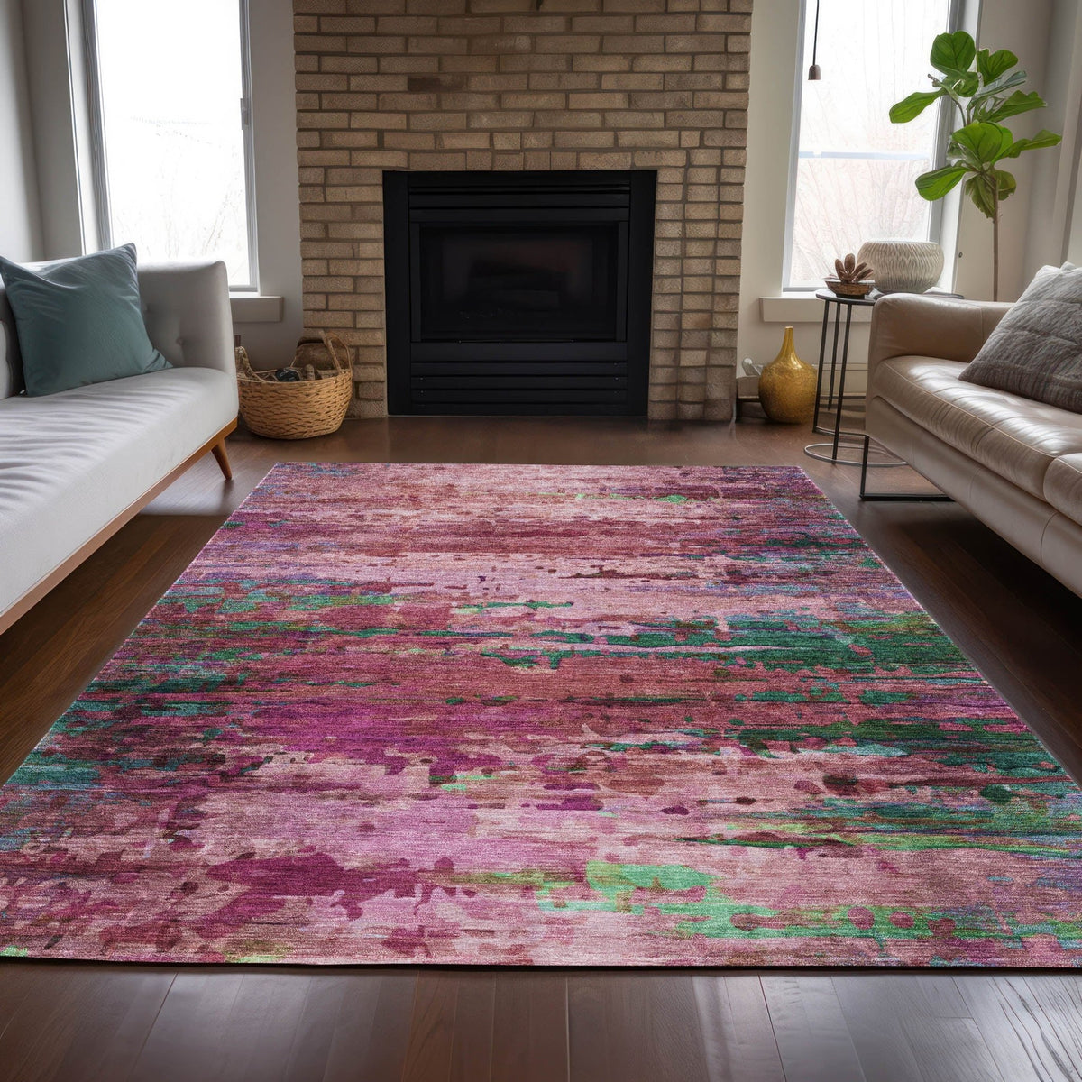 Addison Chantille ACN2035 Abstract Machine Made Transitional Pink Rug