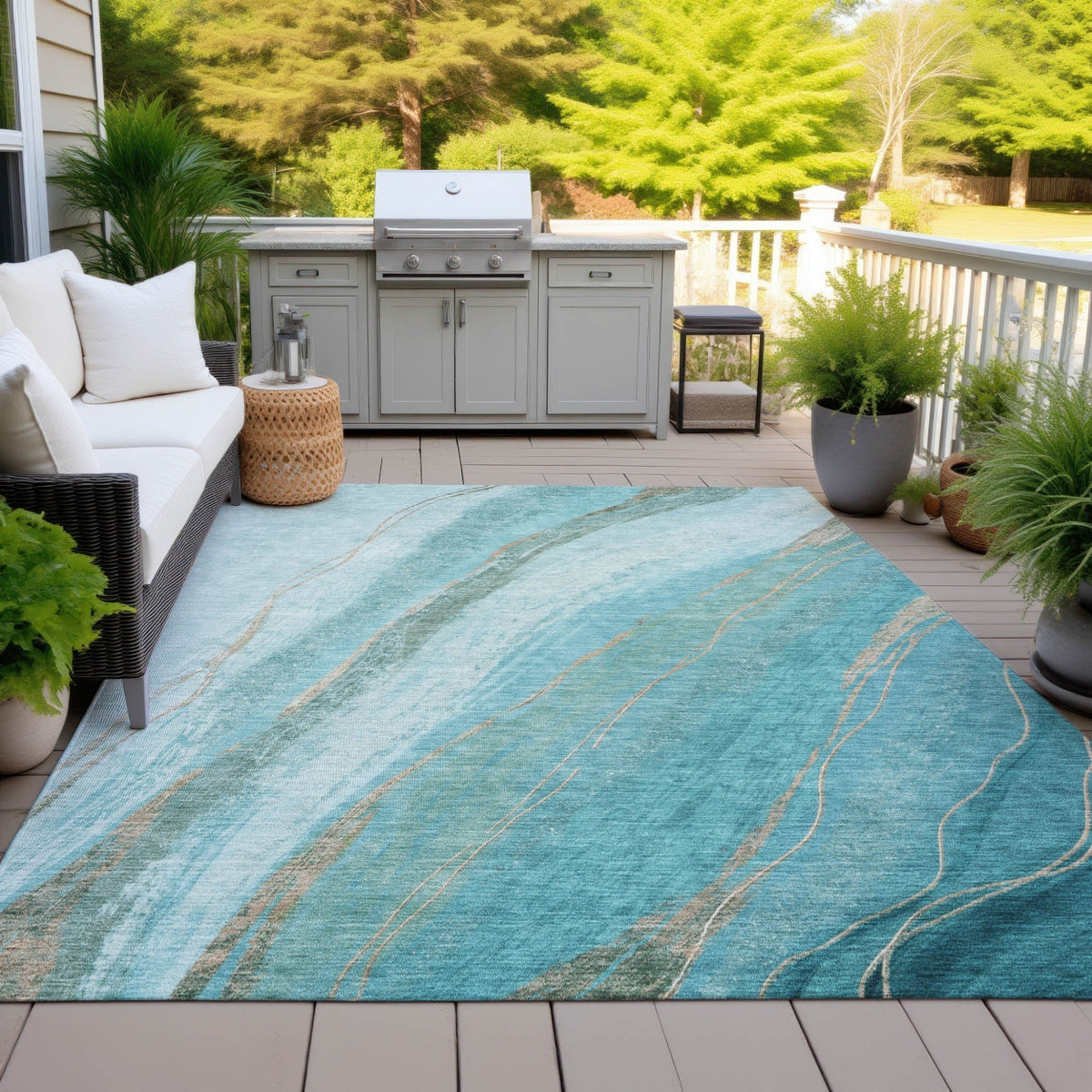 Addison Chantille ACN2036 Swirls Machine Made Transitional Turquoise Rug