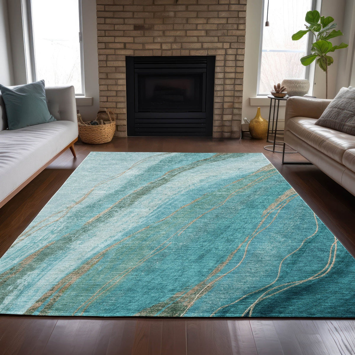 Addison Chantille ACN2036 Swirls Machine Made Transitional Turquoise Rug