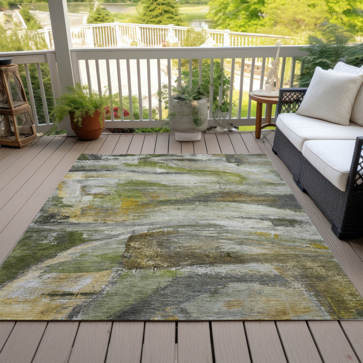 Addison Chantille ACN2039 Abstract Machine Made Transitional Olive Rug
