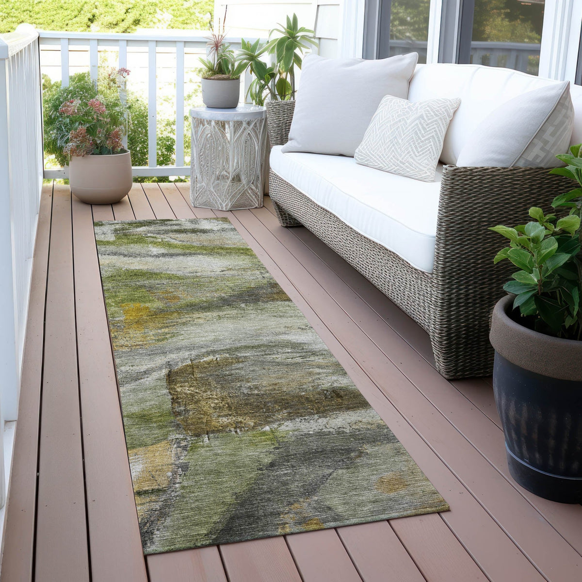 Addison Chantille ACN2039 Abstract Machine Made Transitional Olive Rug