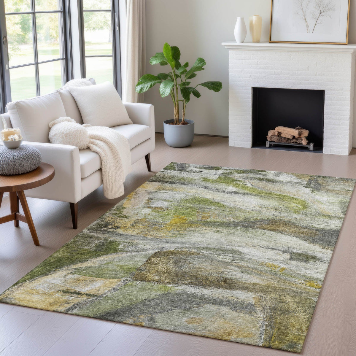 Addison Chantille ACN2039 Abstract Machine Made Transitional Olive Rug