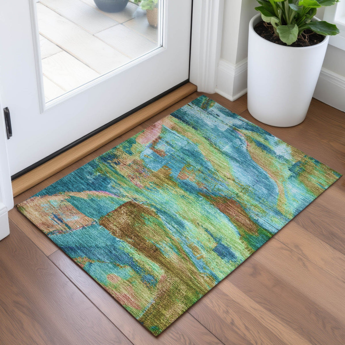 Addison Chantille ACN2040 Abstract Machine Made Transitional Teal Rug
