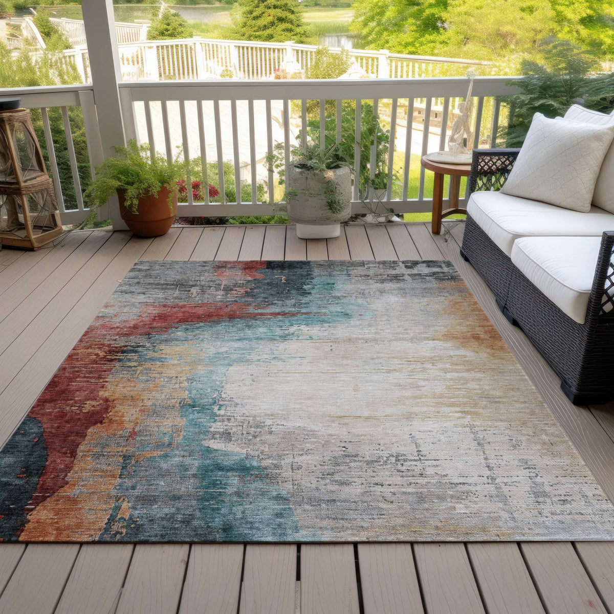 Addison Chantille ACN2041 Abstract Machine Made Transitional Teal Rug