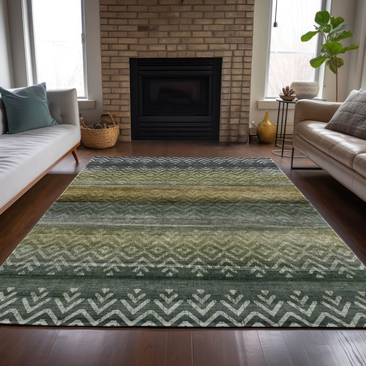 Addison Chantille ACN2042 Geometric Machine Made Transitional Green Rug