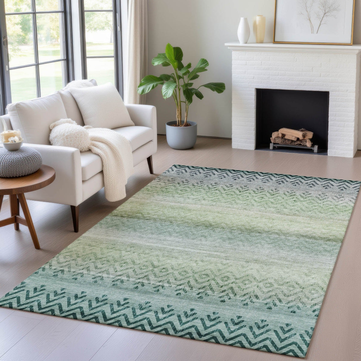 Addison Chantille ACN2042 Geometric Machine Made Transitional Teal Rug