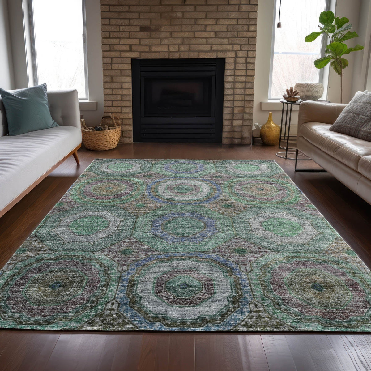 Addison Chantille ACN2049 Panel Machine Made Transitional Green Rug