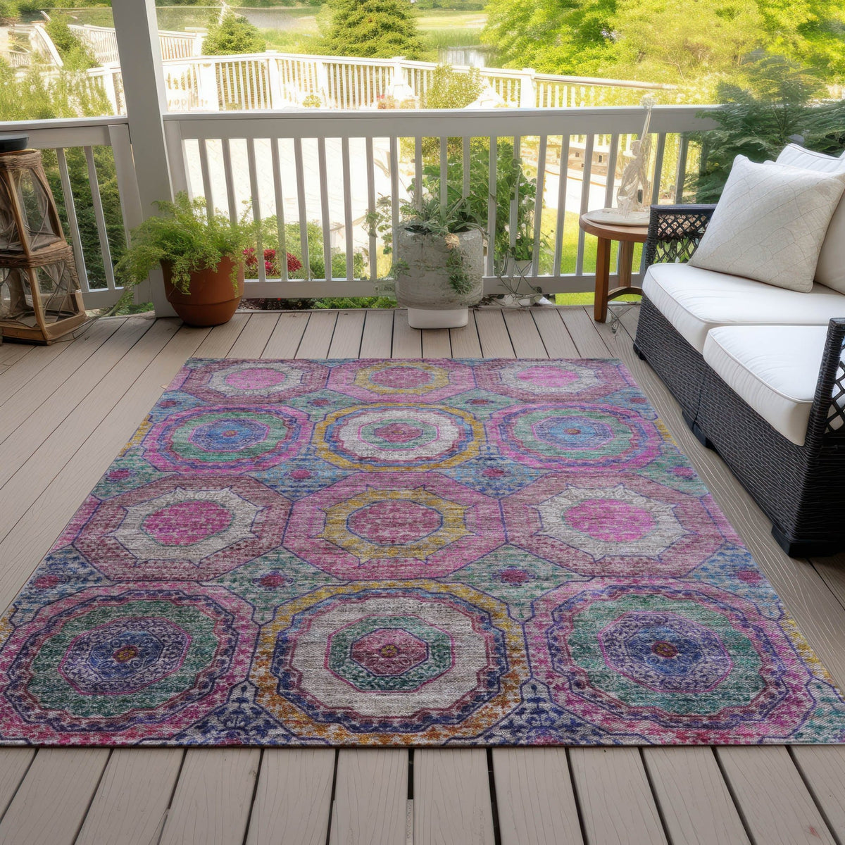 Addison Chantille ACN2049 Panel Machine Made Transitional Pink Rug