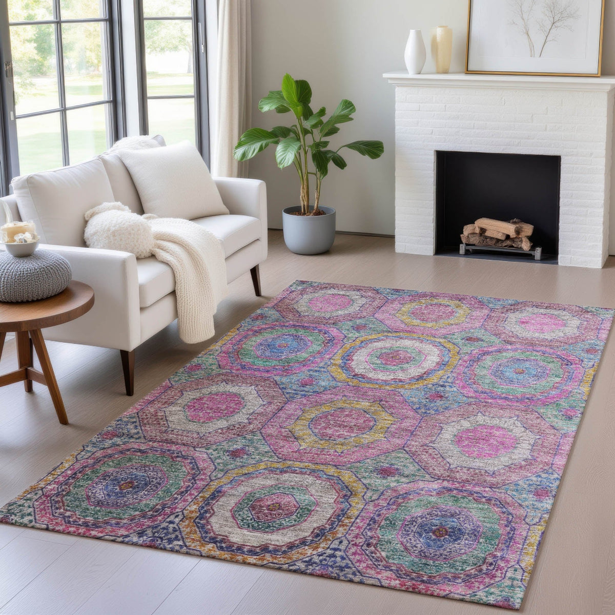 Addison Chantille ACN2049 Panel Machine Made Transitional Pink Rug