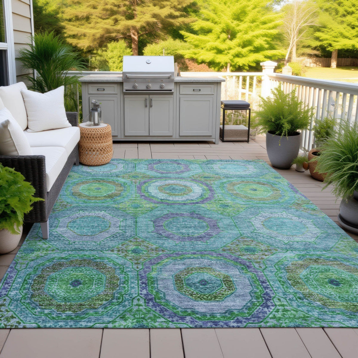 Addison Chantille ACN2049 Panel Machine Made Transitional Teal Rug