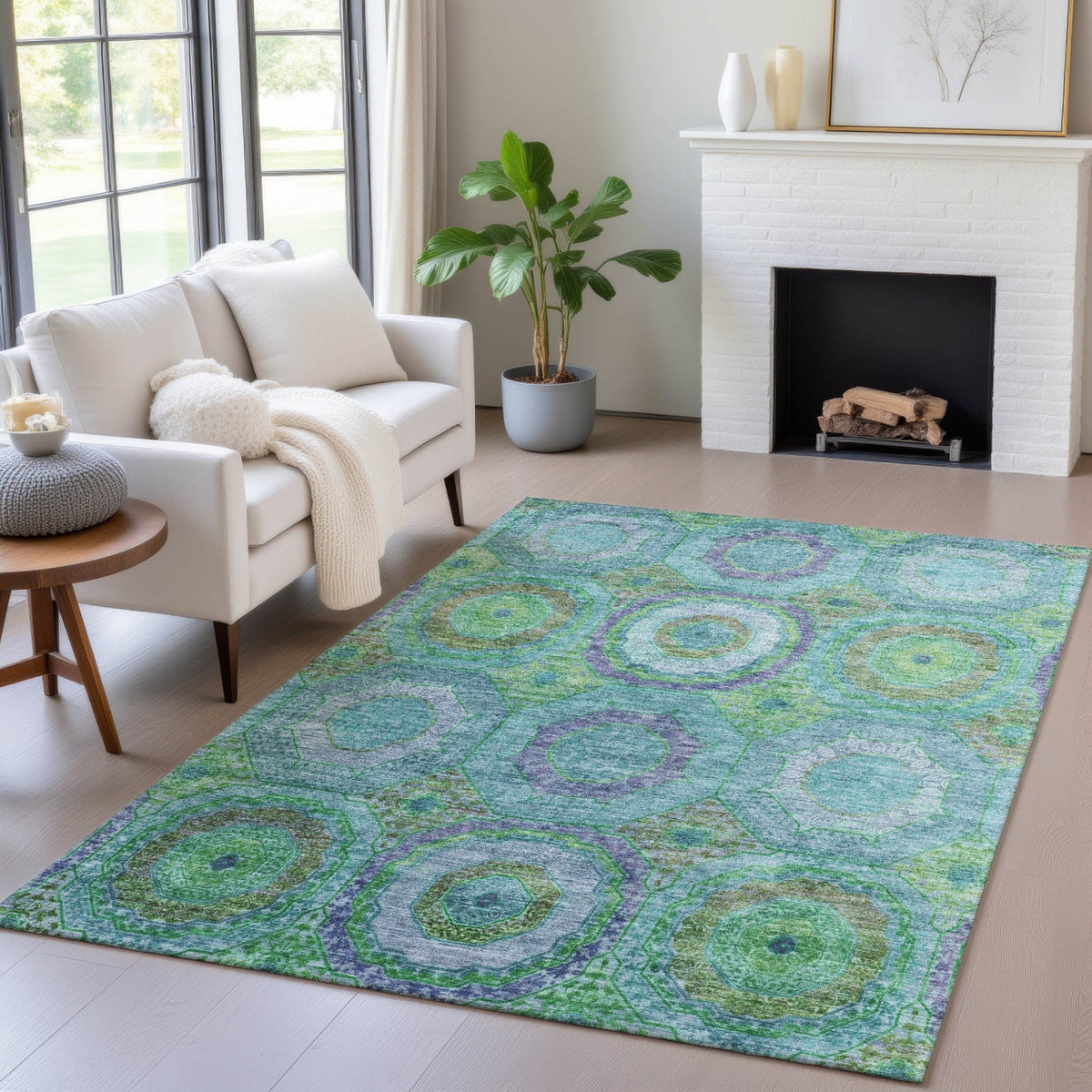 Addison Chantille ACN2049 Panel Machine Made Transitional Teal Rug