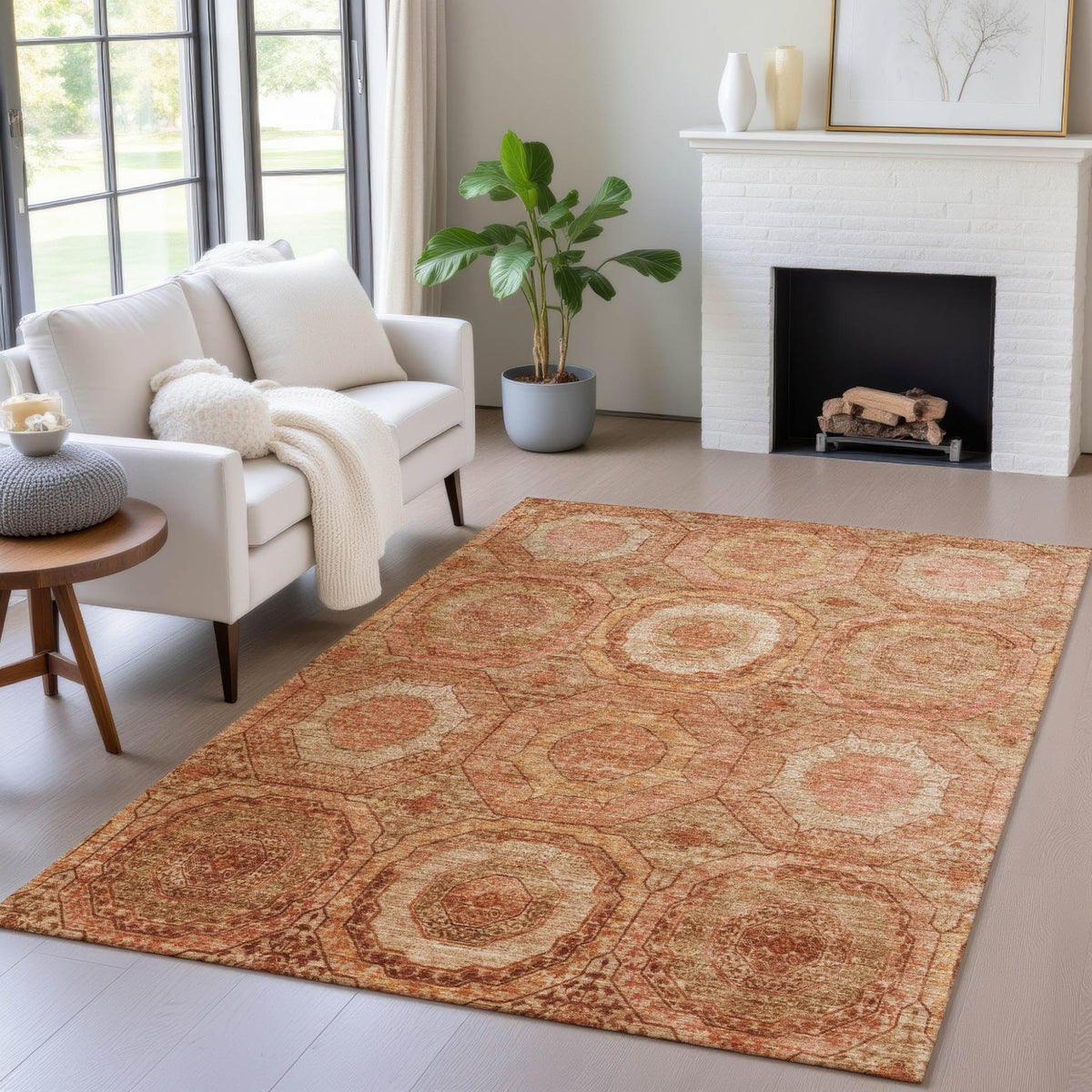 Addison Chantille ACN2050 Panel Machine Made Transitional Terracotta Rug