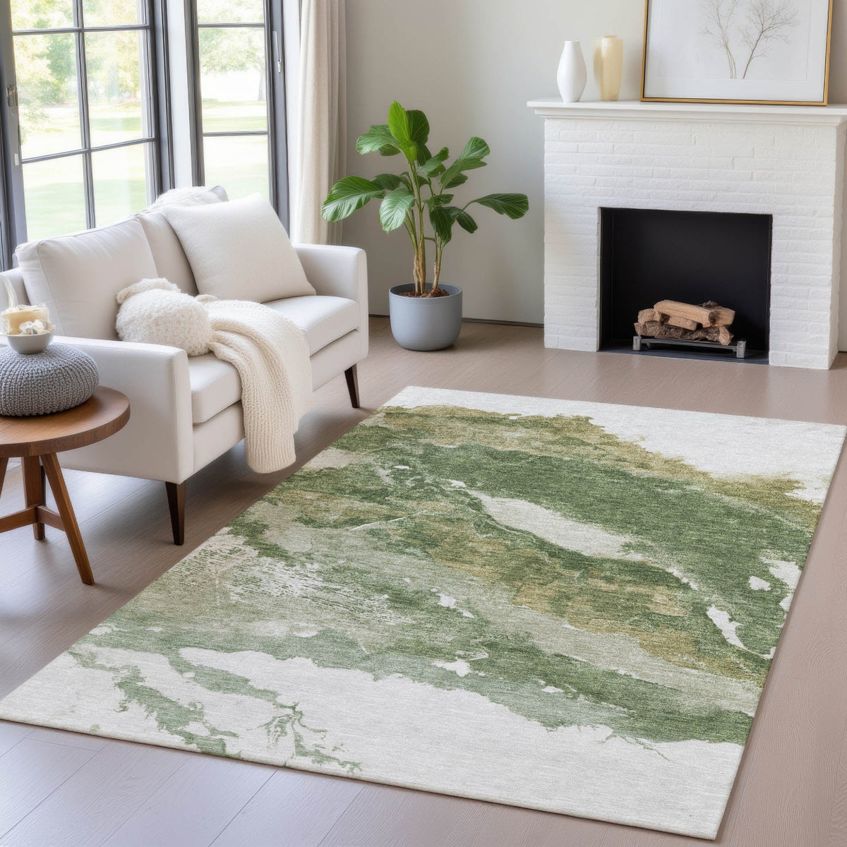 Addison Chantille ACN2054 Abstract Machine Made Transitional Green Rug