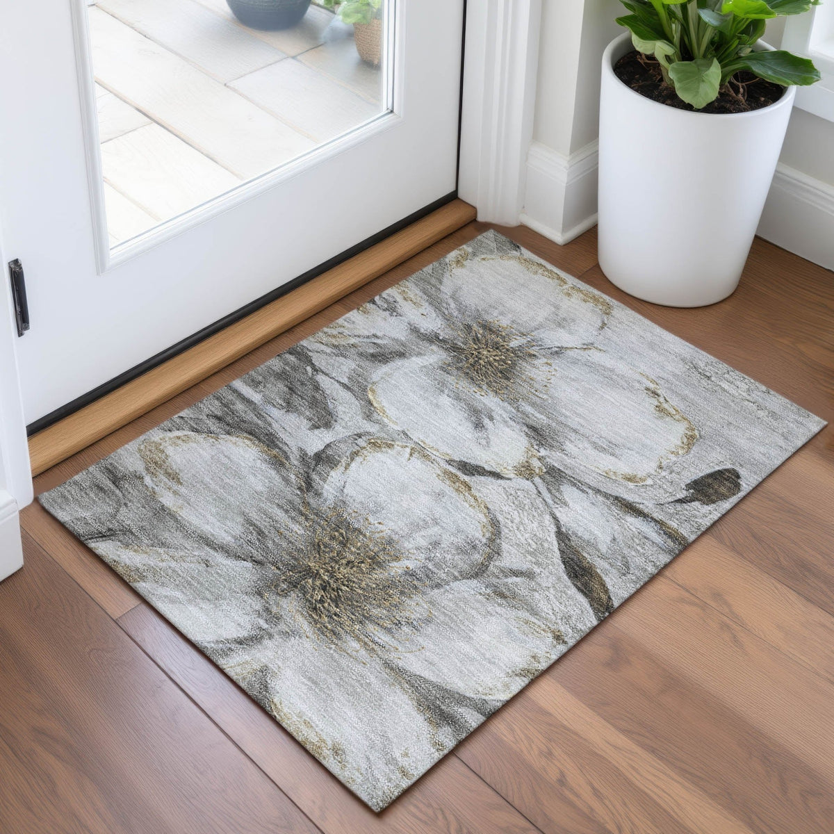 Addison Chantille ACN2055 Floral Machine Made Transitional Silver Rug