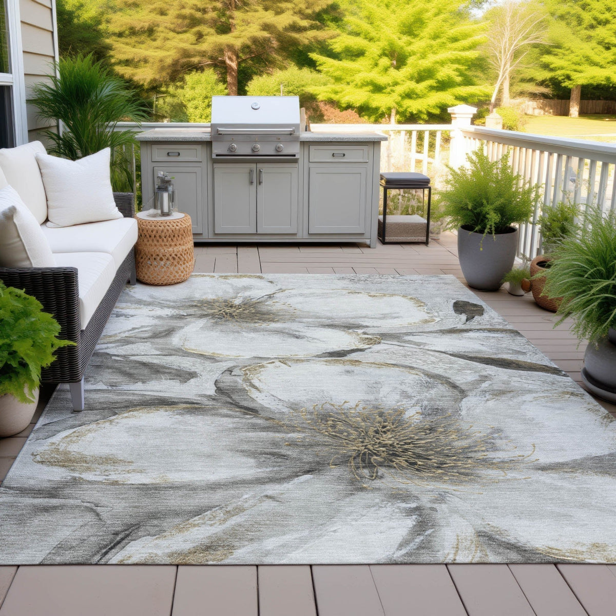 Addison Chantille ACN2055 Floral Machine Made Transitional Silver Rug