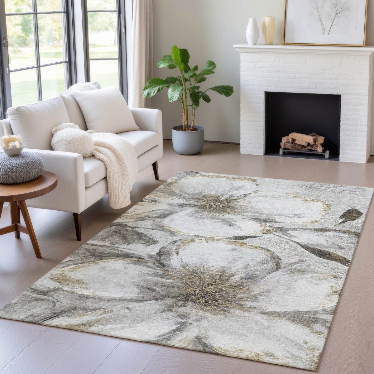 Addison Chantille ACN2055 Floral Machine Made Transitional Silver Rug