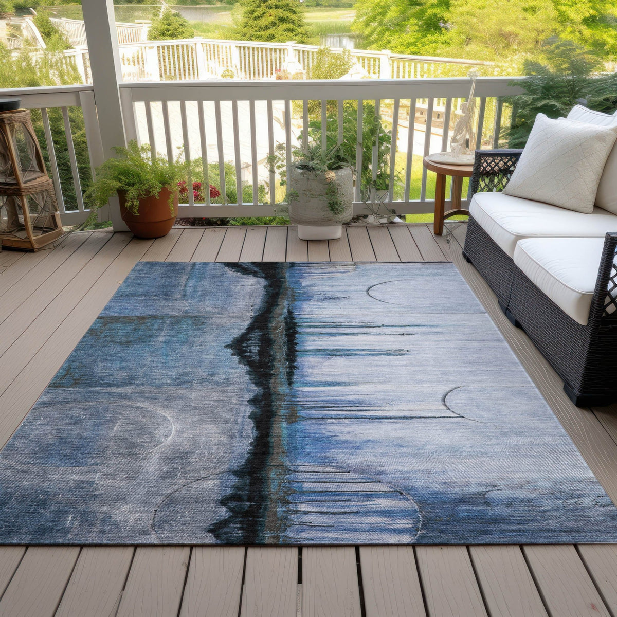 Addison Chantille ACN2059 Abstract Machine Made Transitional Blue Rug