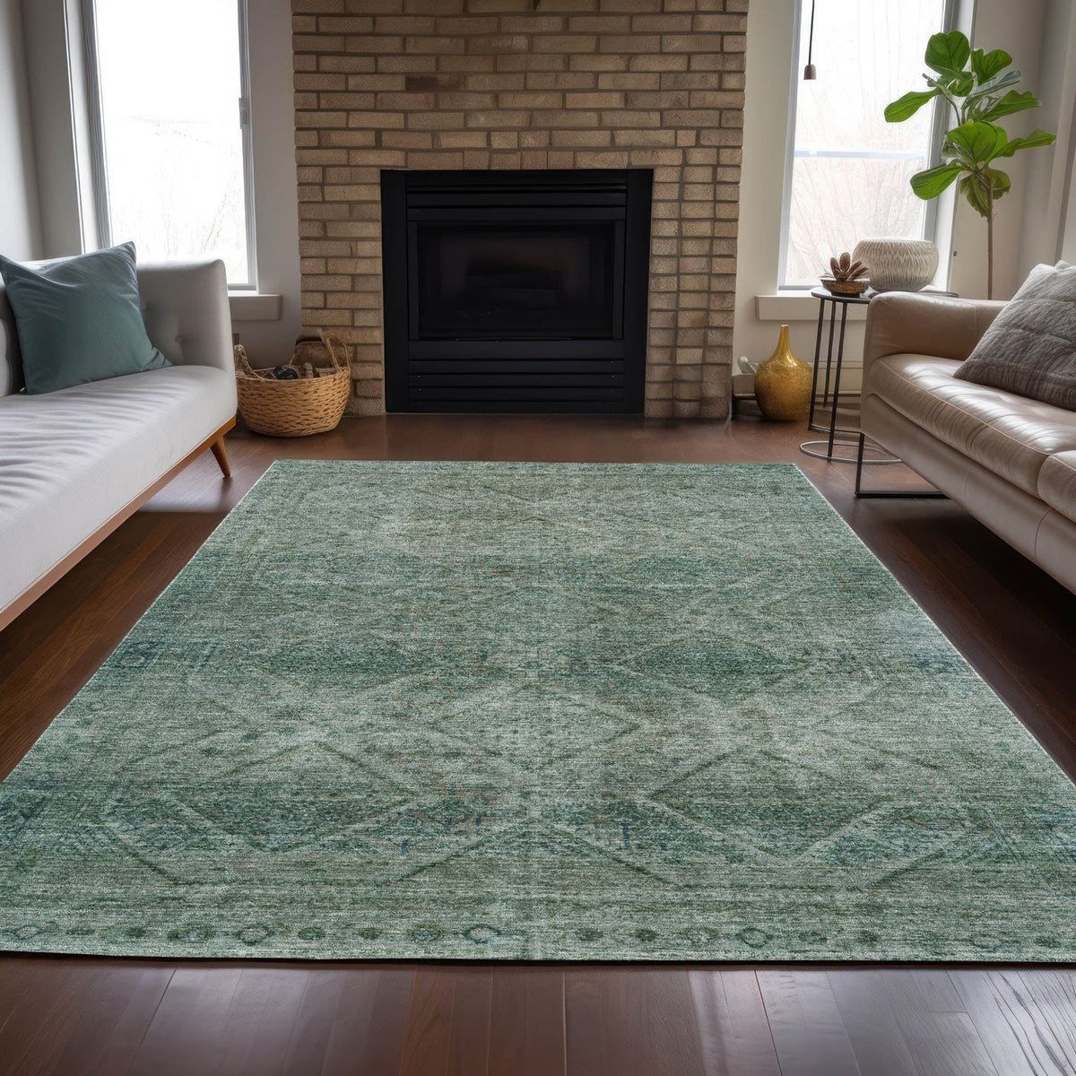 Addison Chantille ACN2060 Geometric Machine Made Transitional Teal Rug