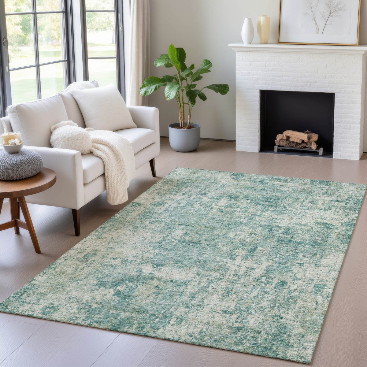 Addison Chantille ACN2061 Abstract Machine Made Transitional Teal Rug