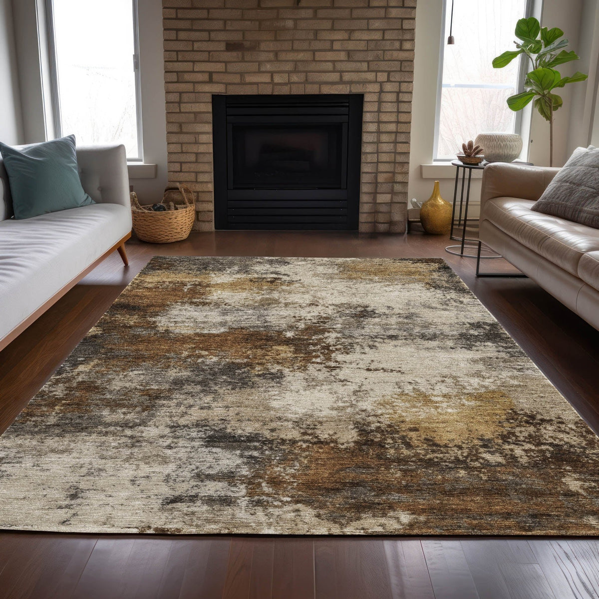 Addison Chantille ACN2064 Abstract Machine Made Transitional Brown Rug