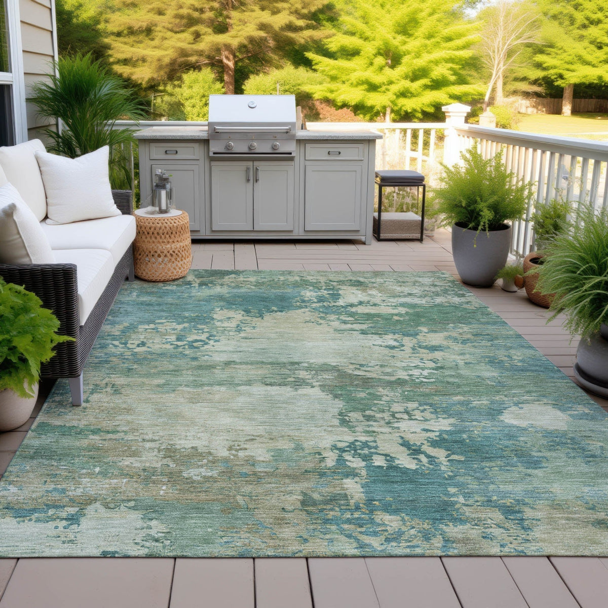 Addison Chantille ACN2067 Abstract Machine Made Transitional Teal Rug