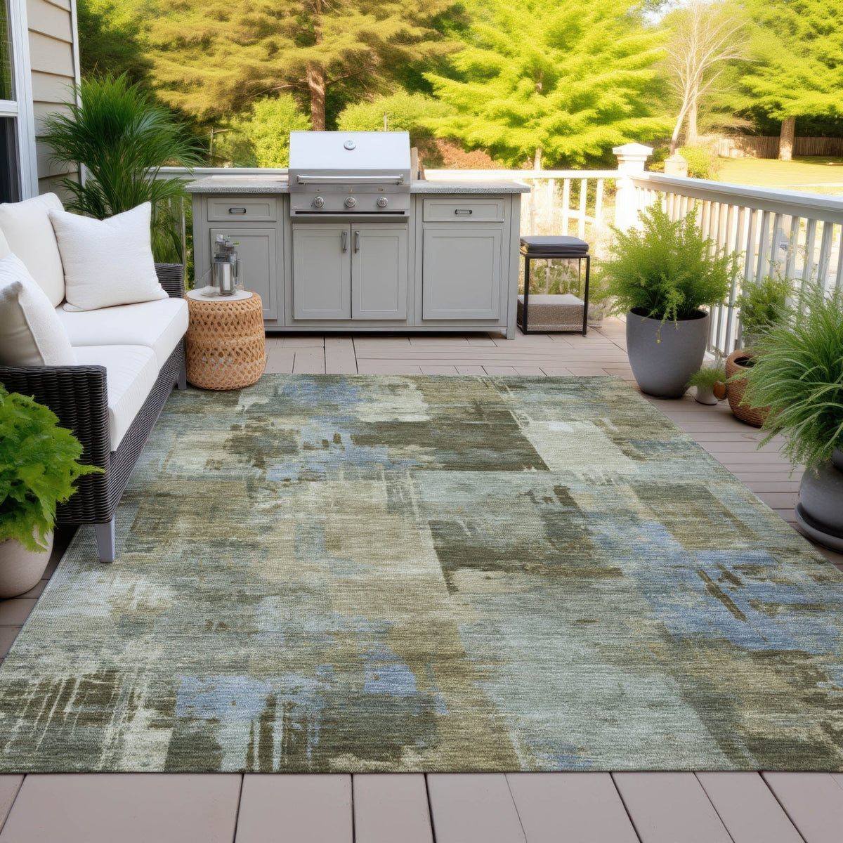 Addison Chantille ACN2069 Abstract Machine Made Transitional Green Rug