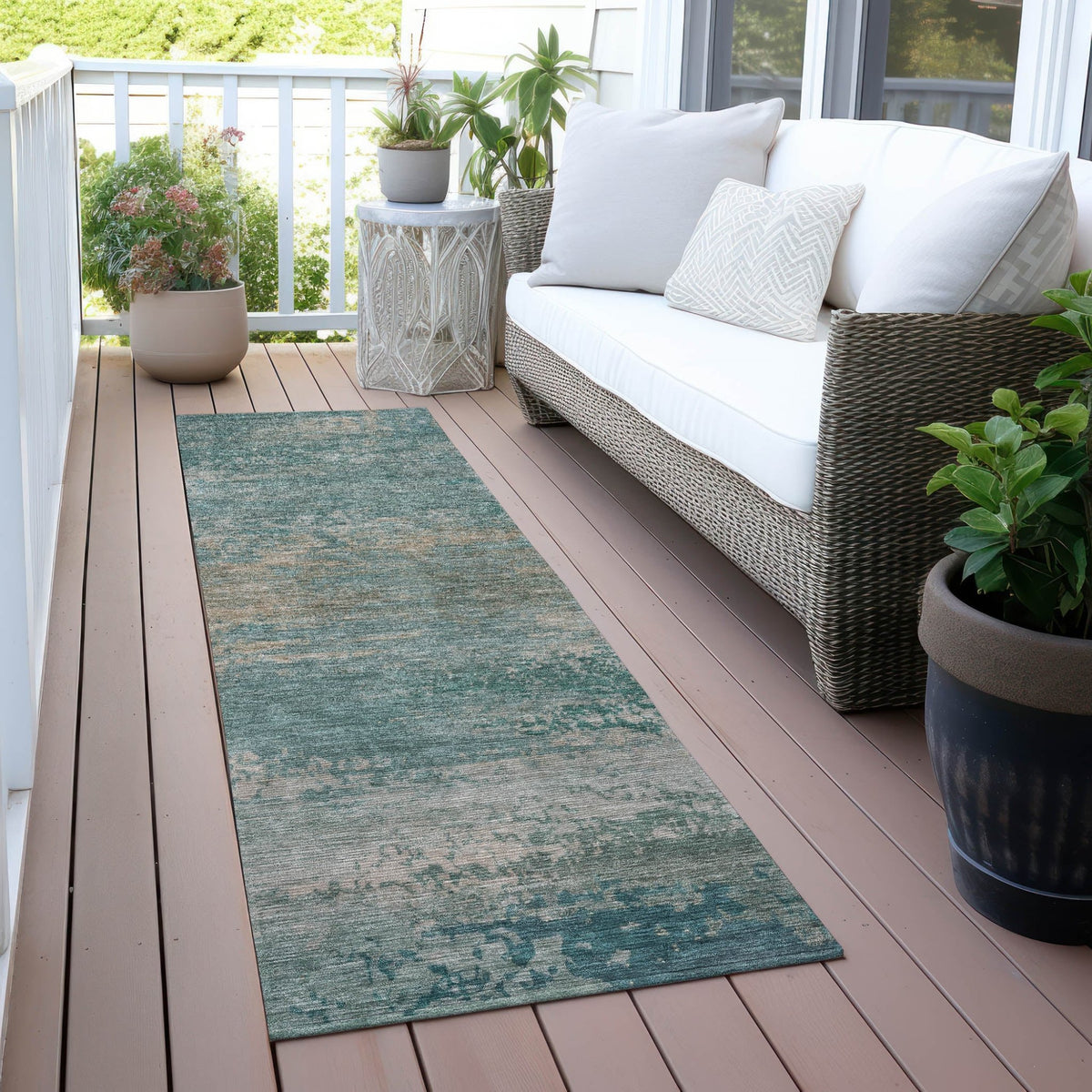 Addison Chantille ACN2071 Abstract Machine Made Transitional Aqua Rug