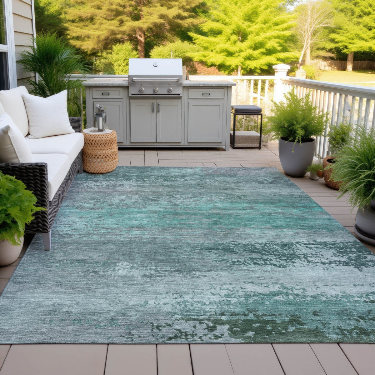 Addison Chantille ACN2071 Abstract Machine Made Transitional Teal Rug