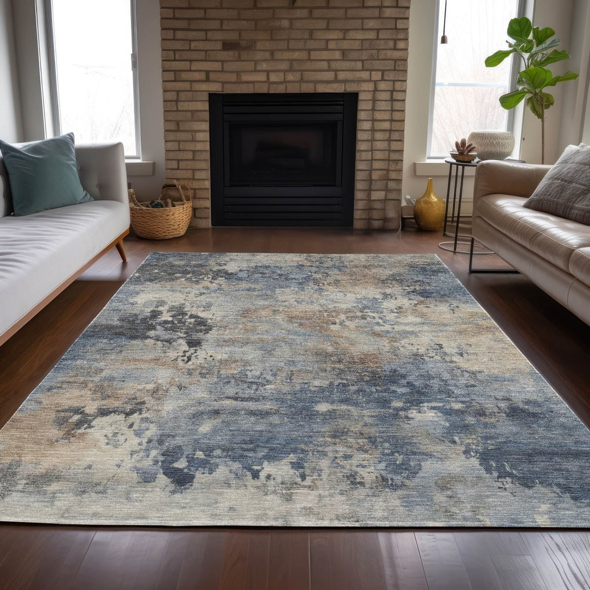 Addison Chantille ACN2073 Abstract Machine Made Transitional Denim Rug