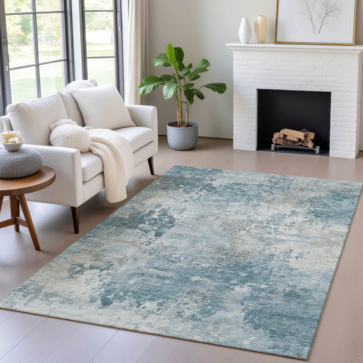 Addison Chantille ACN2073 Abstract Machine Made Transitional Teal Rug