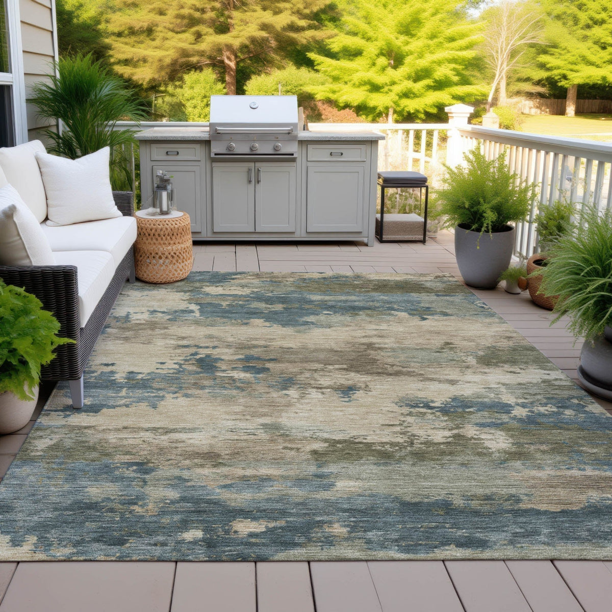Addison Chantille ACN2075 Abstract Machine Made Transitional Teal Rug