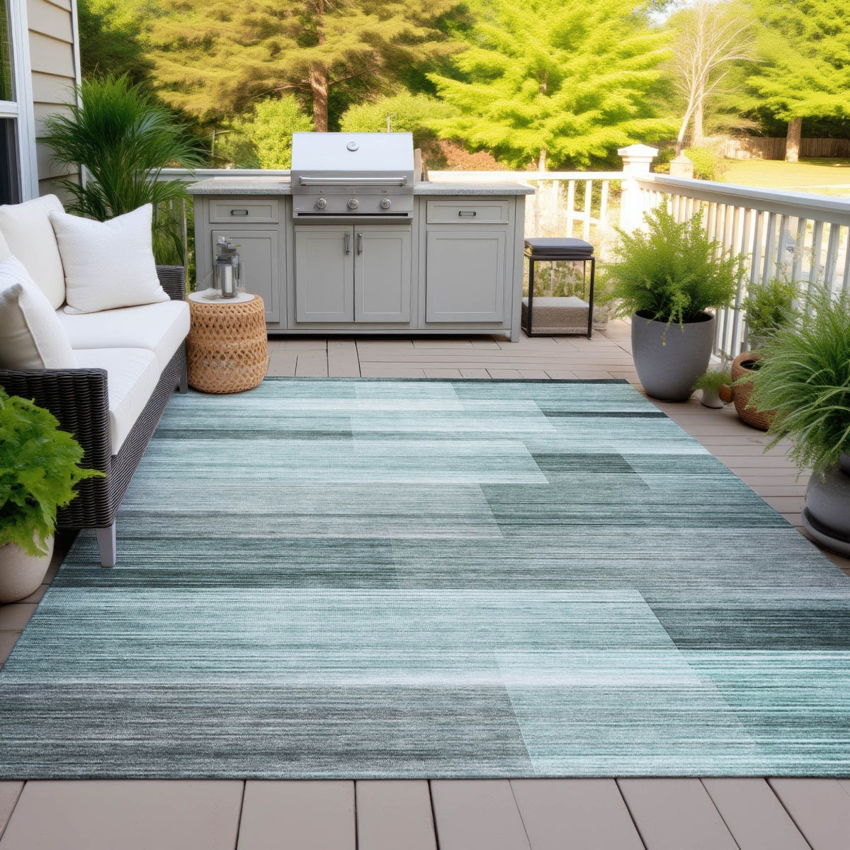 Addison Chantille ACN2082 Stripes Machine Made Transitional Teal Rug