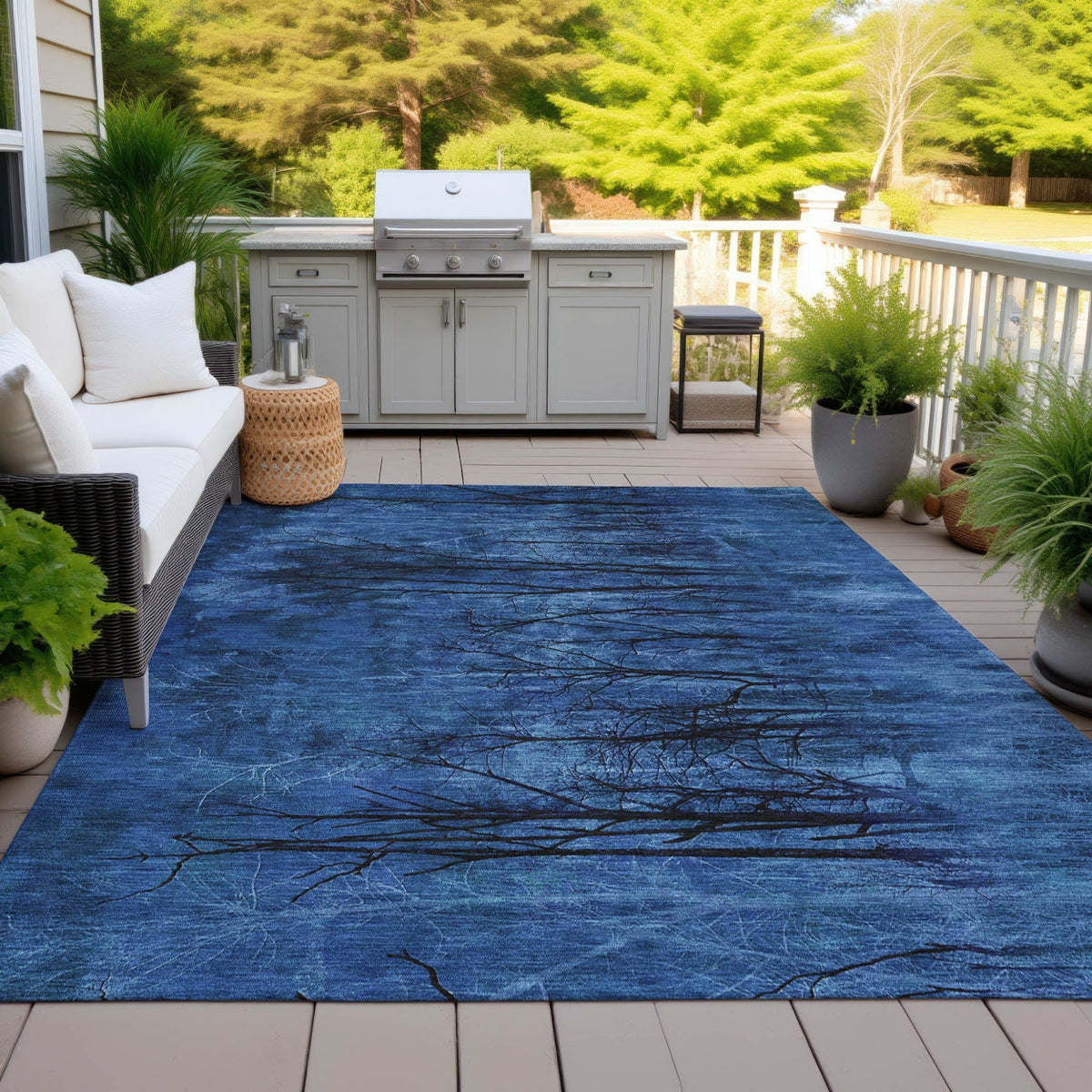 Addison Chantille ACN2083 Floral Machine Made Transitional Blue Rug