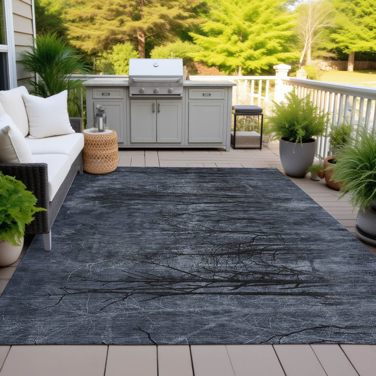 Addison Chantille ACN2083 Floral Machine Made Transitional Charcoal Rug