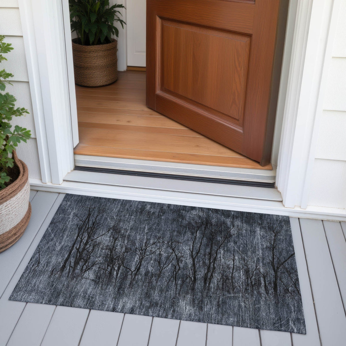Addison Chantille ACN2083 Floral Machine Made Transitional Charcoal Rug