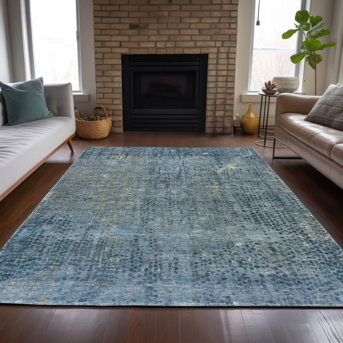 Addison Chantille ACN2088 Abstract Machine Made Transitional Blue Rug