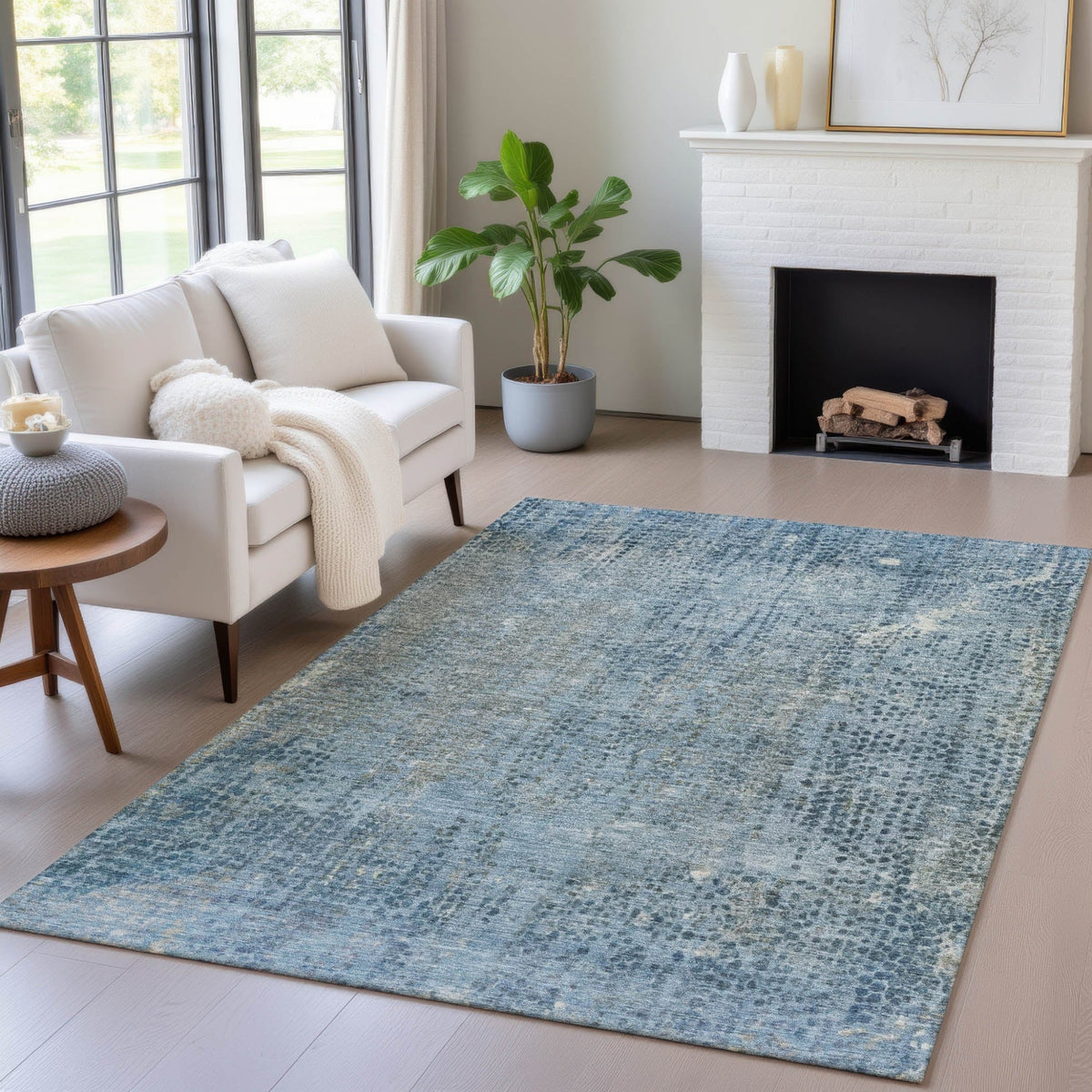 Addison Chantille ACN2088 Abstract Machine Made Transitional Blue Rug