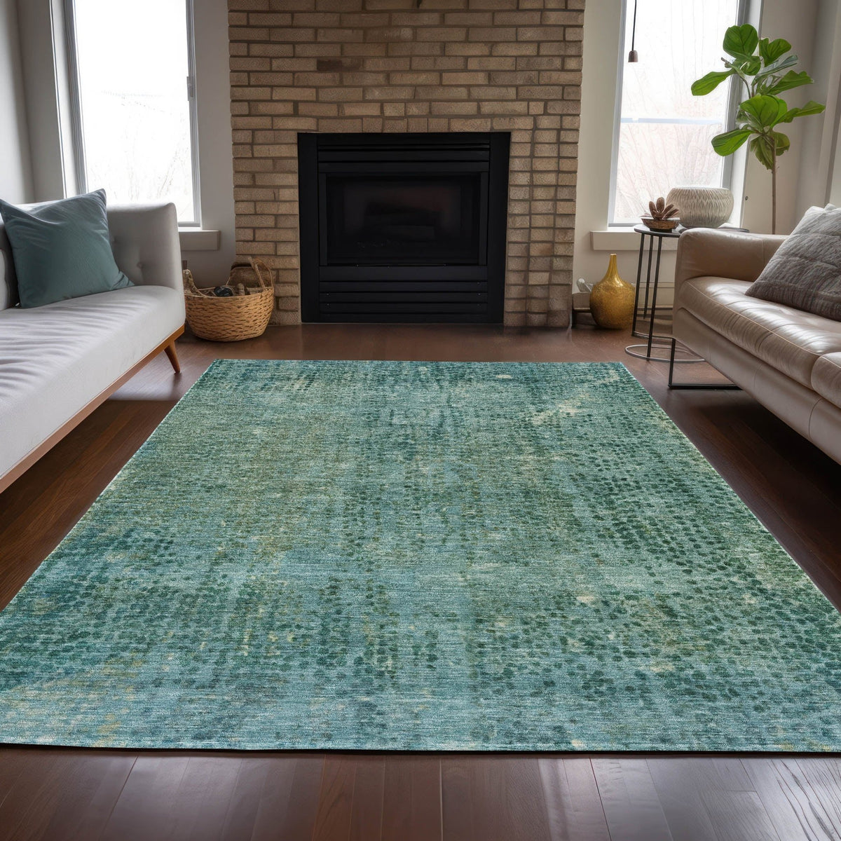 Addison Chantille ACN2088 Abstract Machine Made Transitional Teal Rug