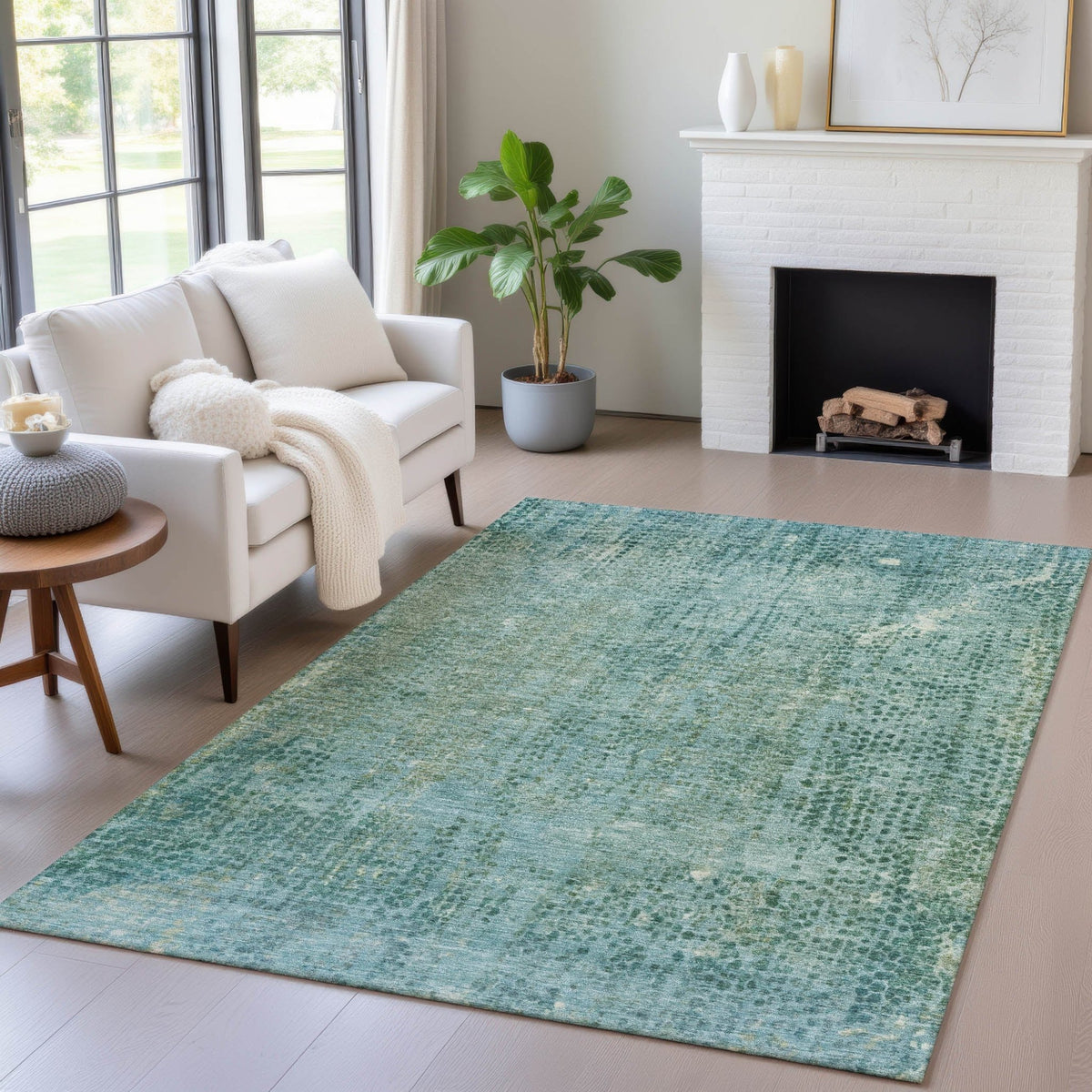 Addison Chantille ACN2088 Abstract Machine Made Transitional Teal Rug