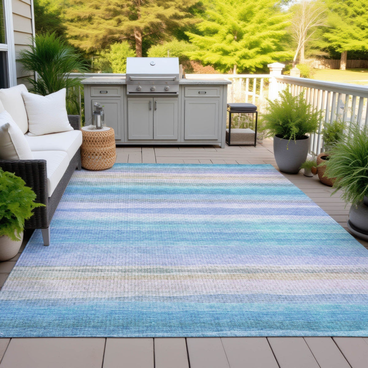 Addison Chantille ACN2093 Stripes Machine Made Transitional Aqua Rug