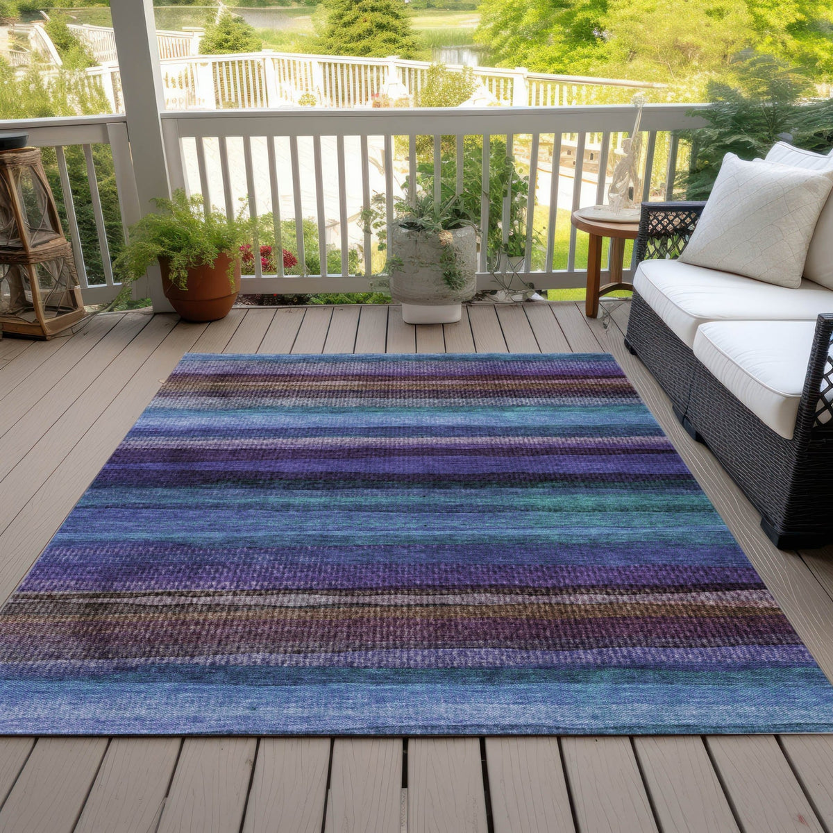 Addison Chantille ACN2093 Stripes Machine Made Transitional Blue Rug