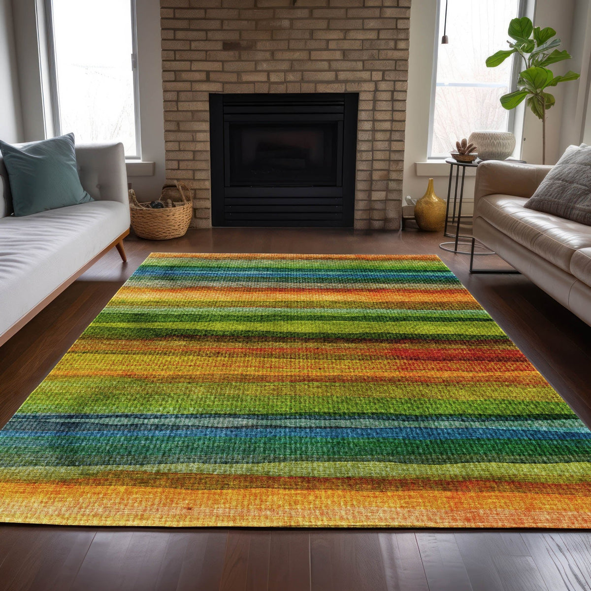 Addison Chantille ACN2093 Stripes Machine Made Transitional Green Rug