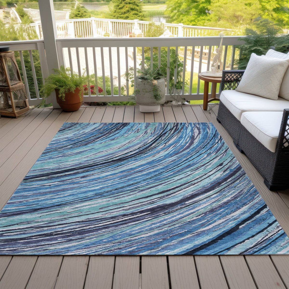 Addison Chantille ACN2094 Swirls Machine Made Transitional Blue Rug