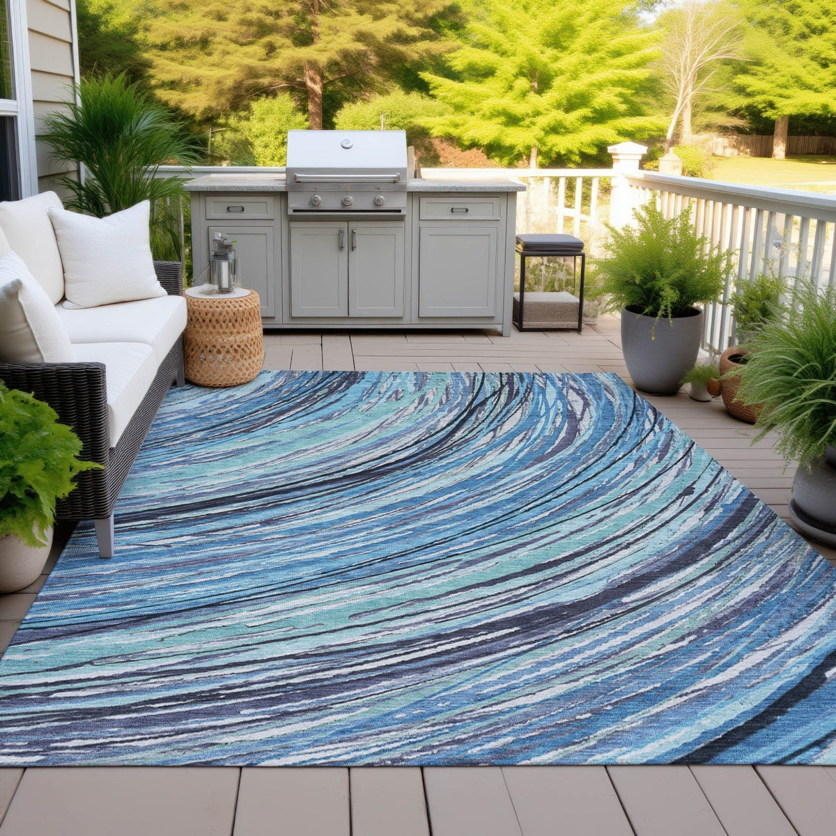 Addison Chantille ACN2094 Swirls Machine Made Transitional Blue Rug