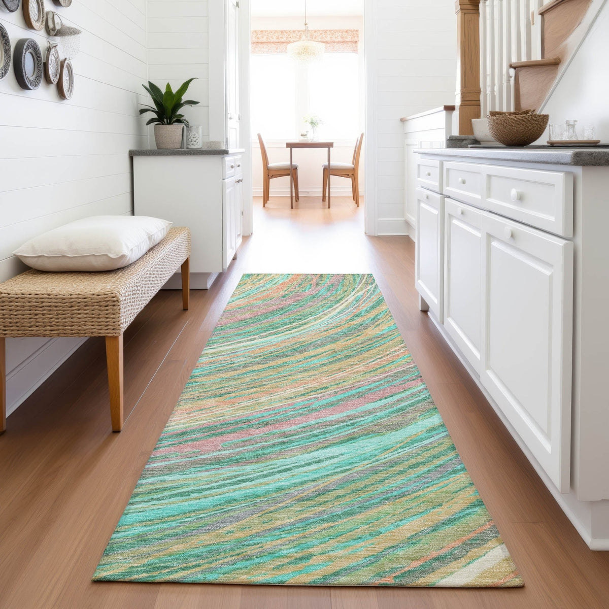 Addison Chantille ACN2094 Swirls Machine Made Transitional Teal Rug