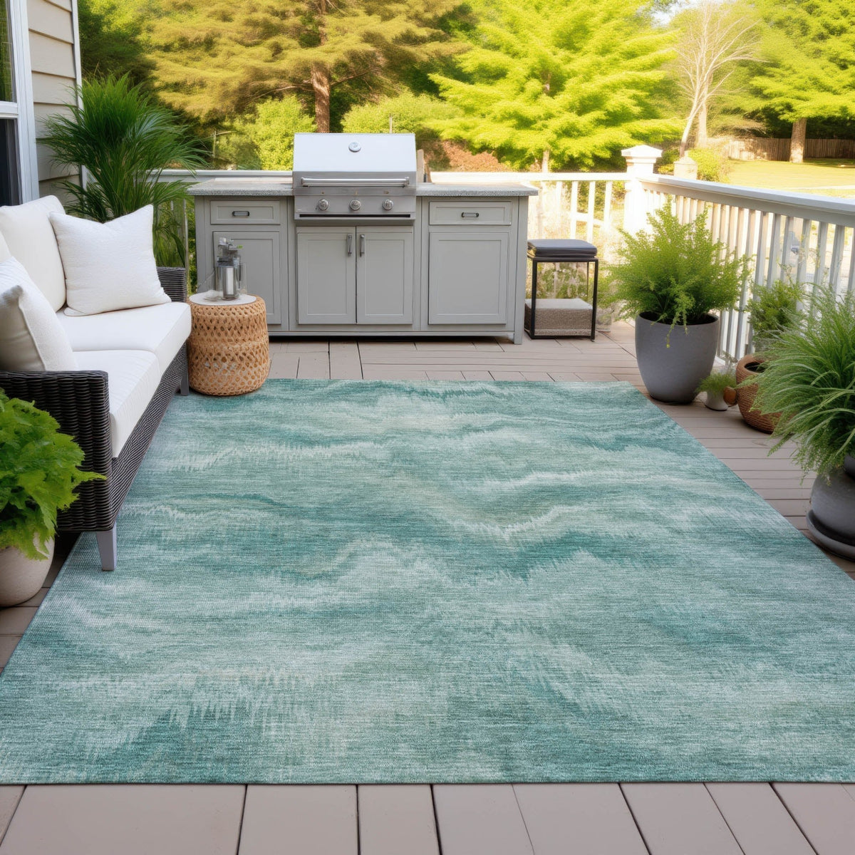 Addison Chantille ACN2095 Waves Machine Made Transitional Teal Rug