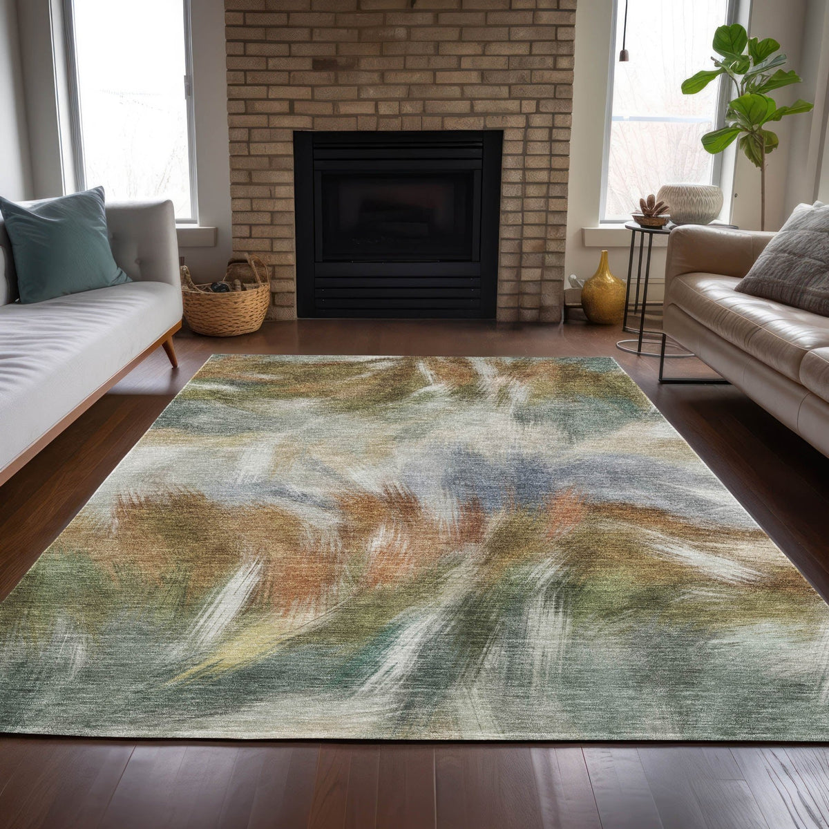 Addison Chantille ACN2096 Abstract Machine Made Transitional Beige Rug