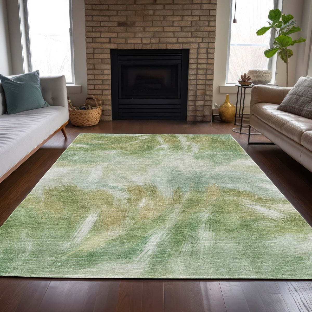 Addison Chantille ACN2096 Abstract Machine Made Transitional Green Rug
