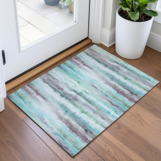 Addison Chantille ACN2098 Stripes Machine Made Transitional Teal Rug