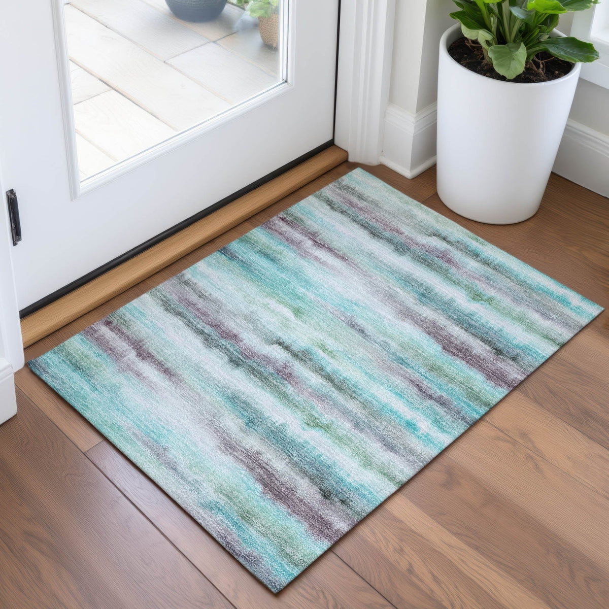 Addison Chantille ACN2098 Stripes Machine Made Transitional Teal Rug